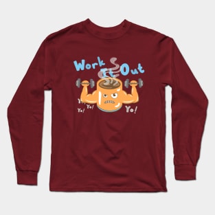 Coffee Monster Work It Out Logo Design Long Sleeve T-Shirt